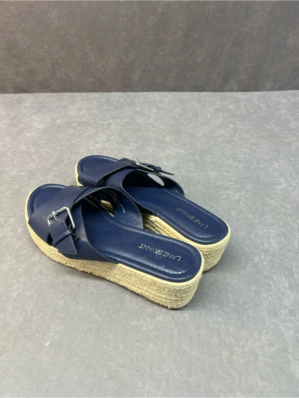 Lane Bryant Navy Espadrille Wedge Slide Sandals